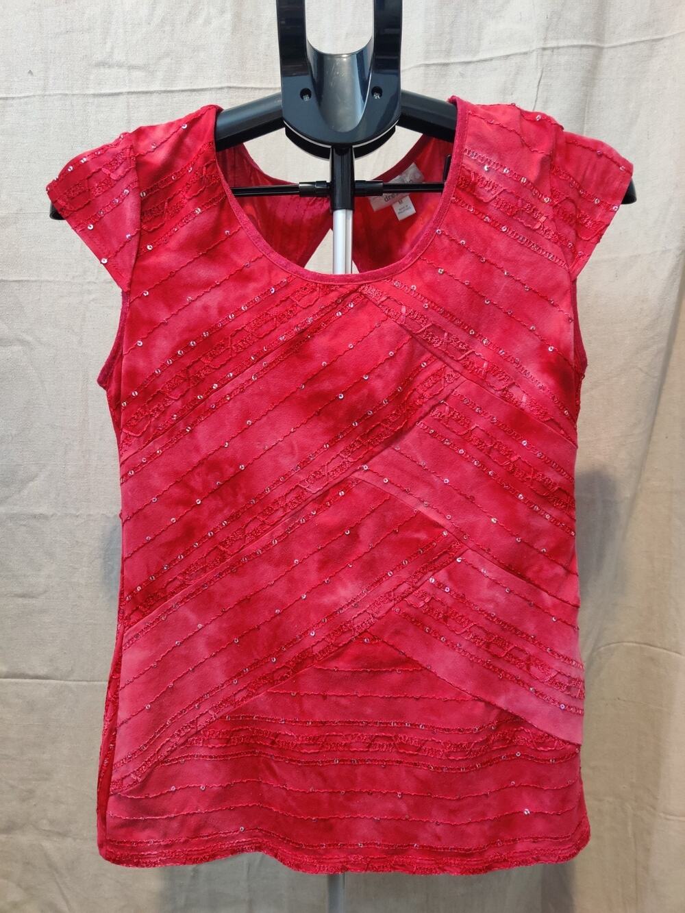 Vintage Dressbarn Blouse Women's Size Medium Sequin Cap Sleeve Round Neck